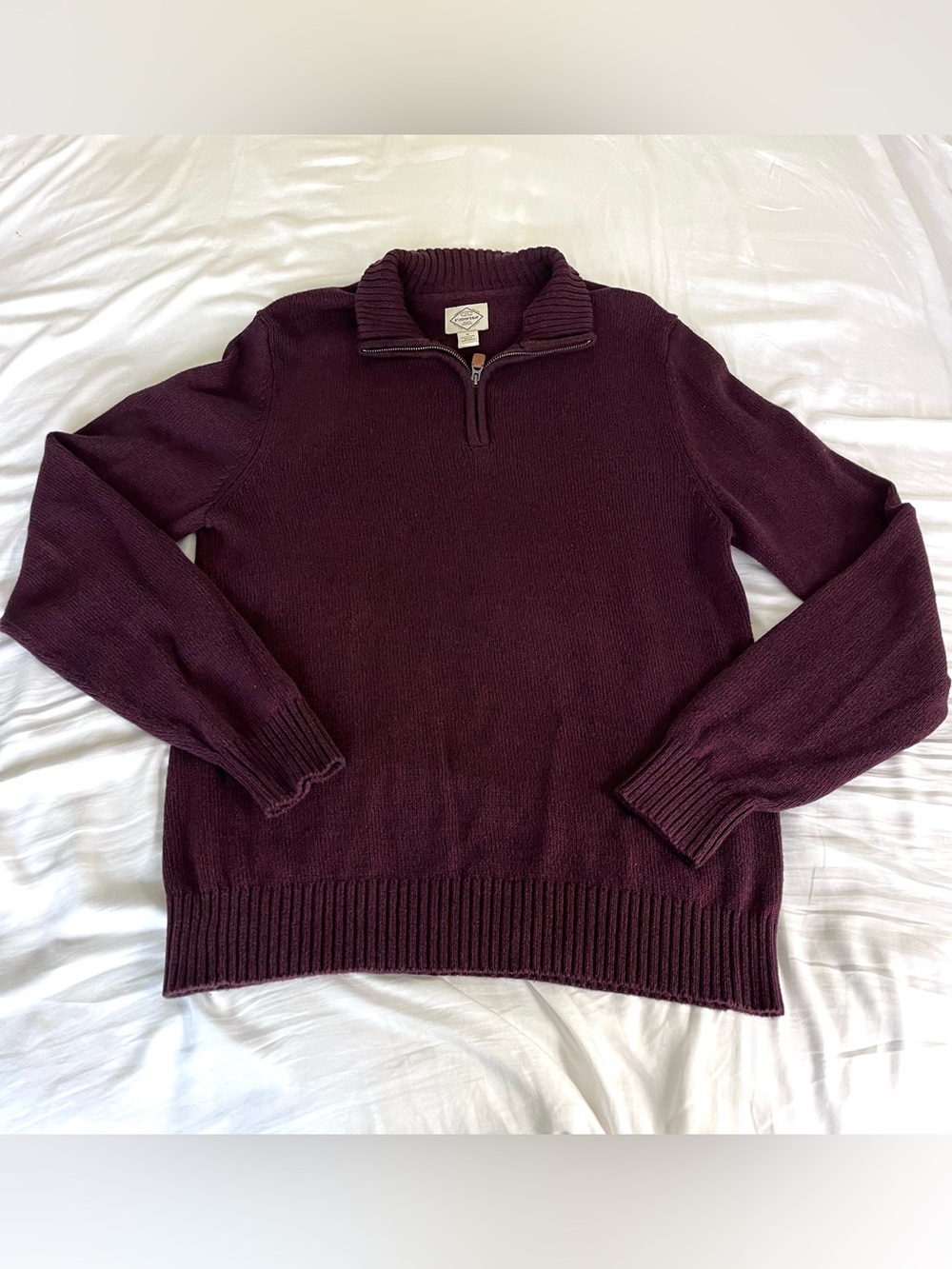 St. Johns Bay Pullover Sweater Men's Size Medium Maroon Red 1/4 Zip